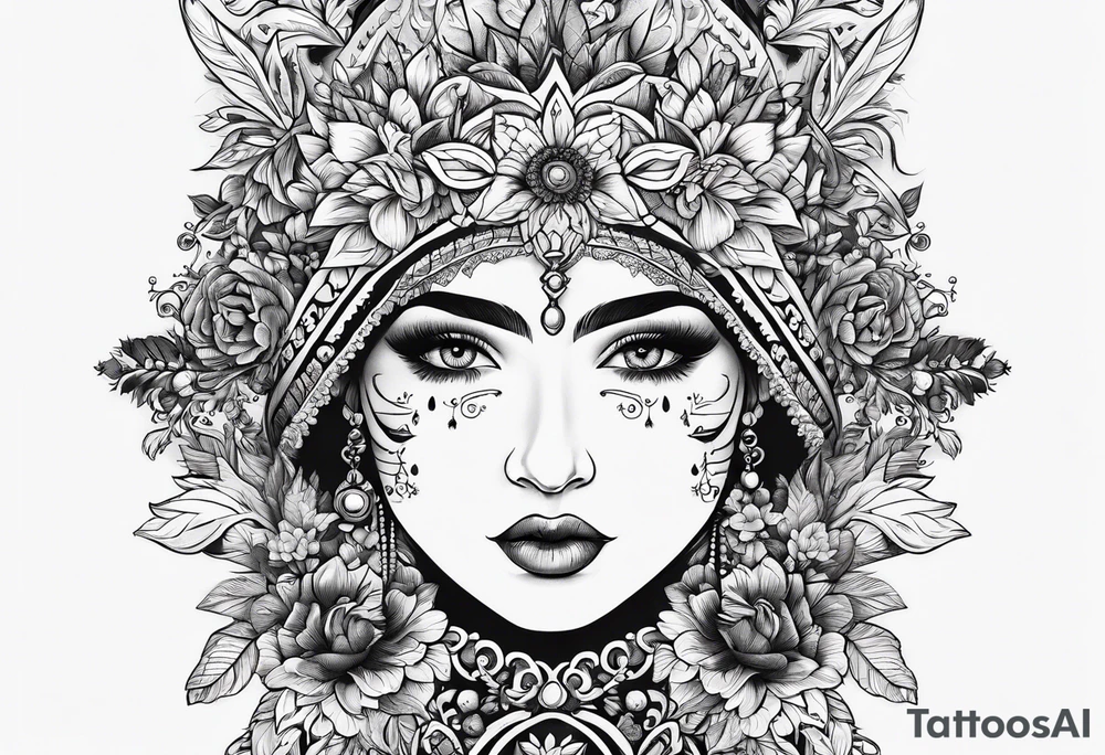 Russian folklore design with flowers native to Omsk and birch trees tattoo idea