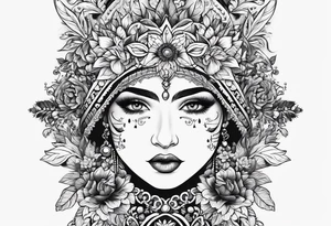 Russian folklore design with flowers native to Omsk and birch trees tattoo idea