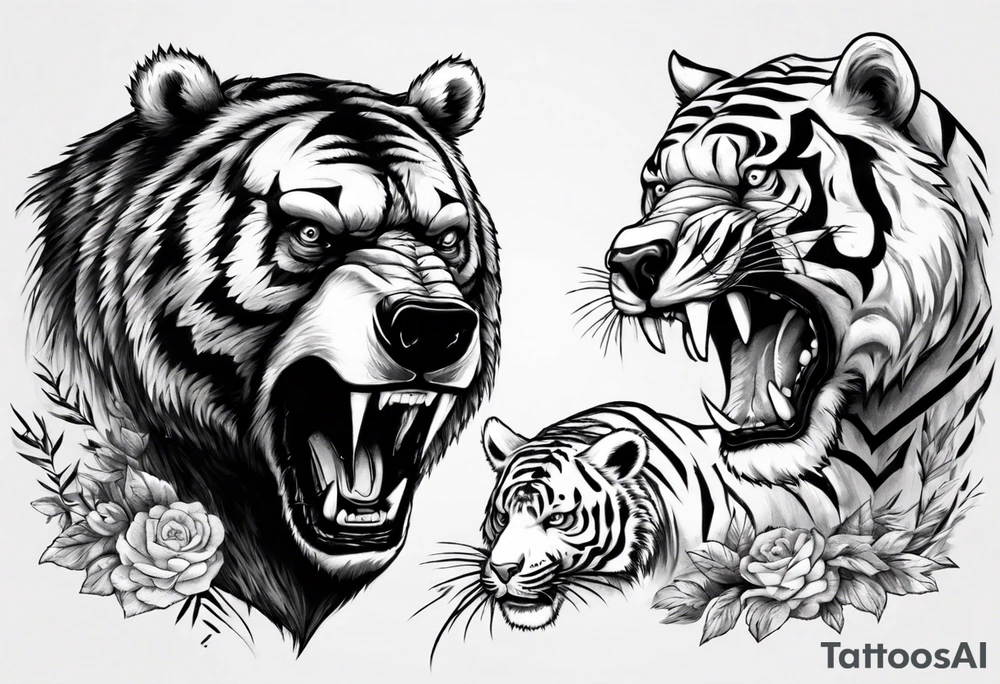bear and tiger, fighting tattoo idea