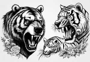 bear and tiger, fighting tattoo idea