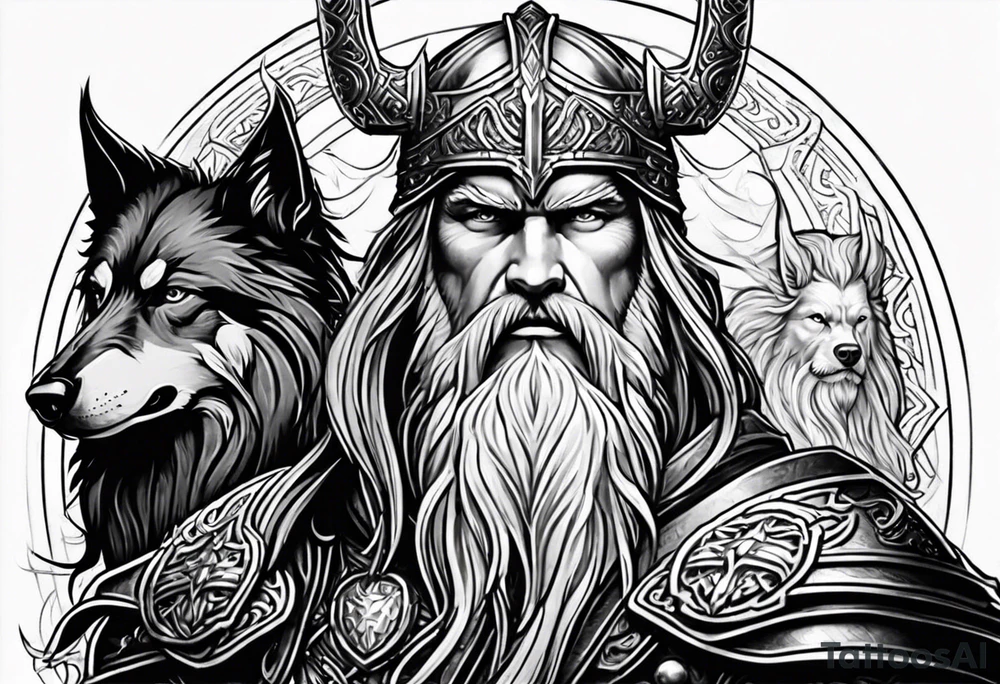 Odin mit Thor und darunter Hades mit sein dreiköpfigen Hund tattoo idea