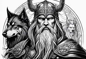 Odin mit Thor und darunter Hades mit sein dreiköpfigen Hund tattoo idea