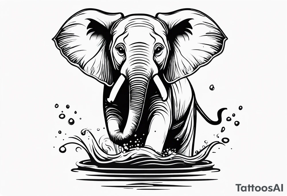 cute Elephant playing with water tattoo idea