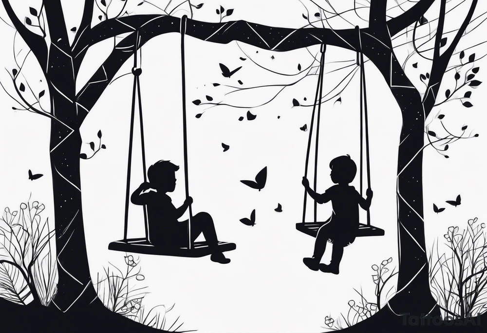 I want to have my whole left arm covered. I want it to have two children swinging on a swing, nice things, simple things, not too exaggerated. tattoo idea