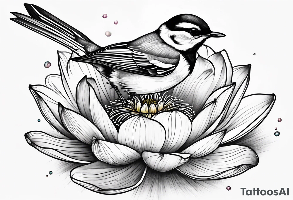 wagtail and lotus tattoo idea