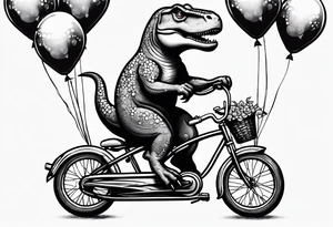 Trex riding a bicycle holding balloons tattoo idea