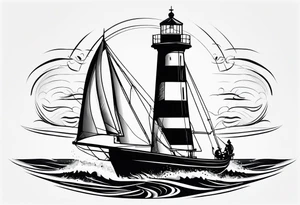 sailboat sail patched in such a way that it resembles a maritime lighthouse. tattoo idea