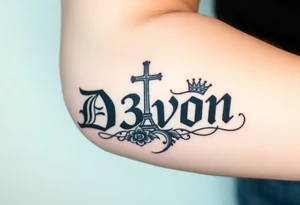 Name D3von with a ride and cross and crown  with a river tattoo idea