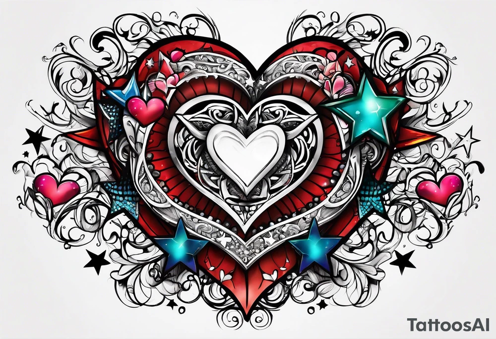 Hearts and stars the name "Drew" tattoo idea