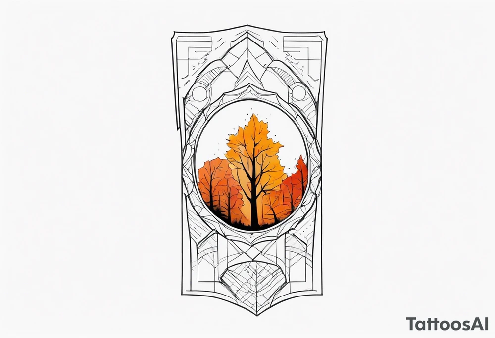 knee tattoo in fall color masculine design with no faces tattoo idea