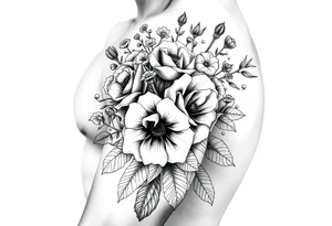 vintage bouquet of wild roses and meadow flowers with morning dew tattoo idea