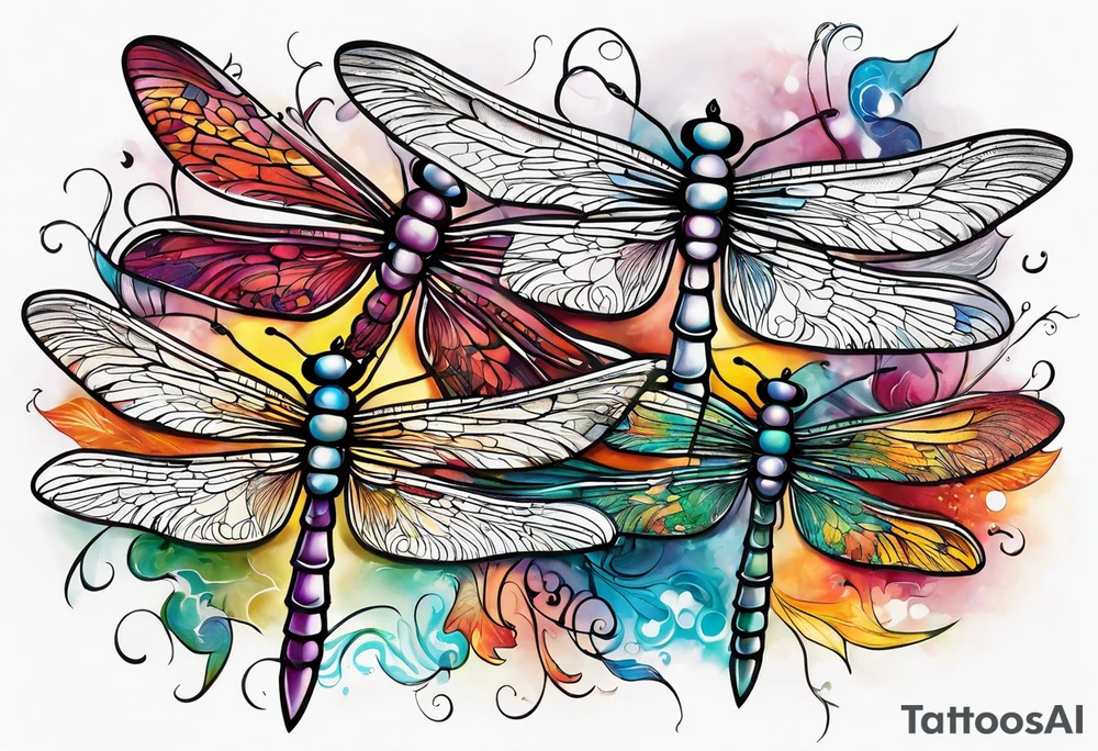 4 dragonflies flying together tattoo idea