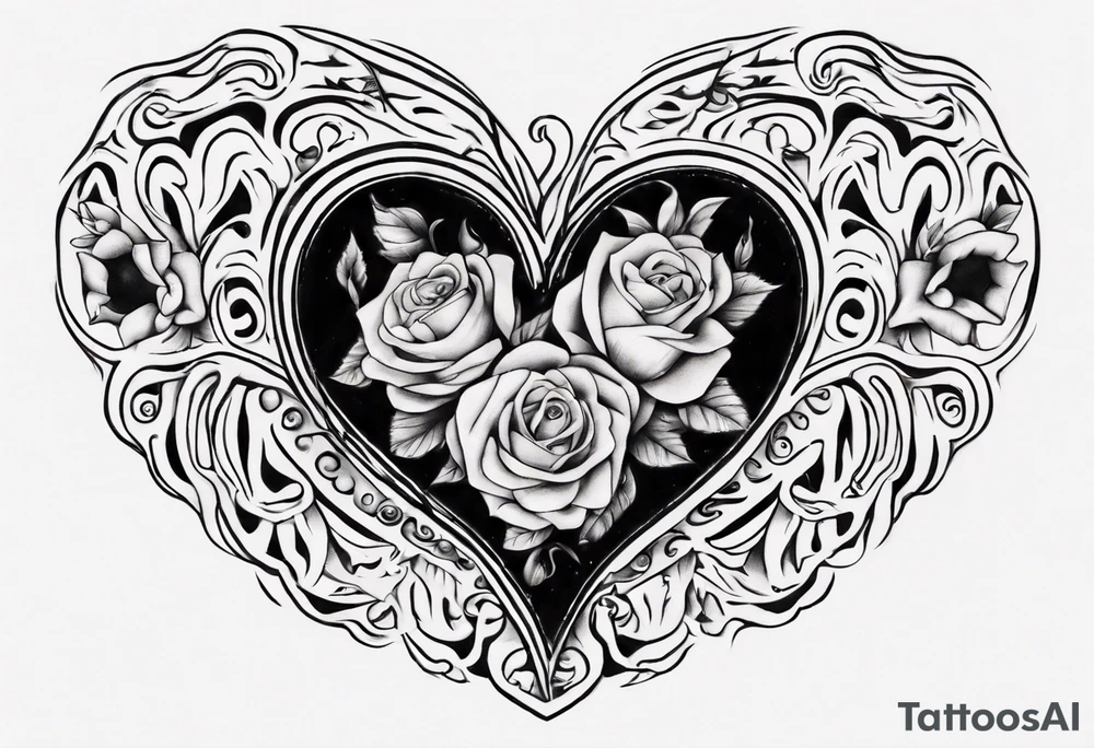 A black heart with the words Lucas and Margaret tattoo idea