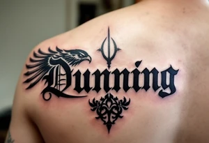 Dunning, details include Sharp falcon wing, manly bold roman font,tribal design tattoo idea