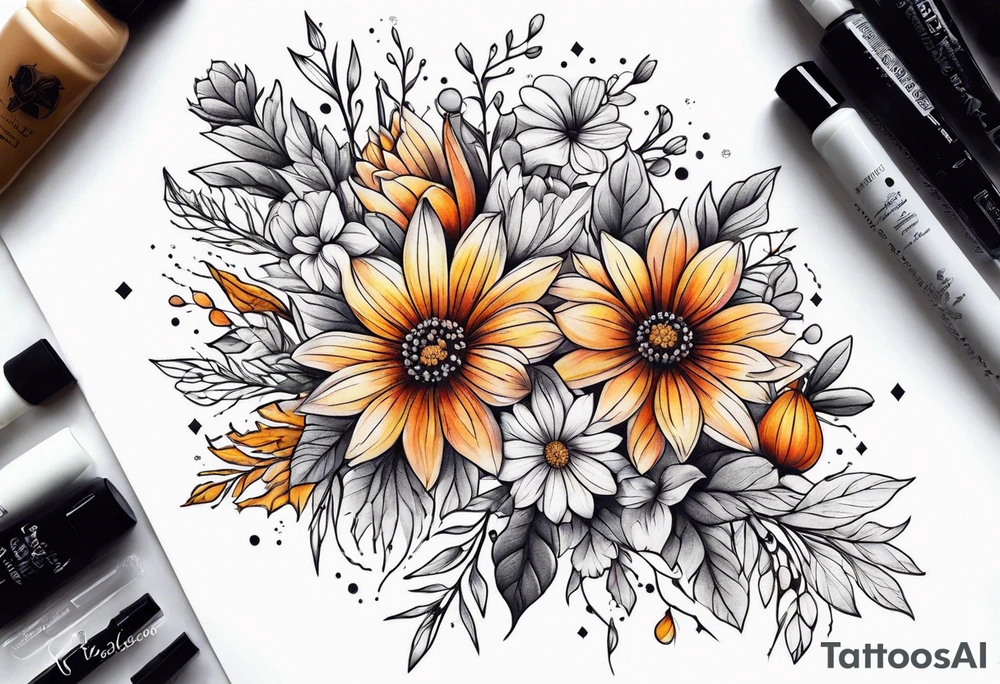 Upper arm half sleeve fall wild flowers tattoo idea