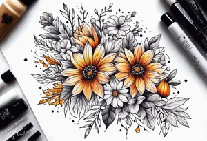 Upper arm half sleeve fall wild flowers tattoo idea