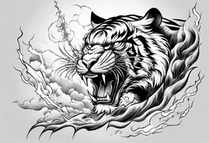 Tiger warrior with lightning and the sun for a forearm sleeve tattoo idea