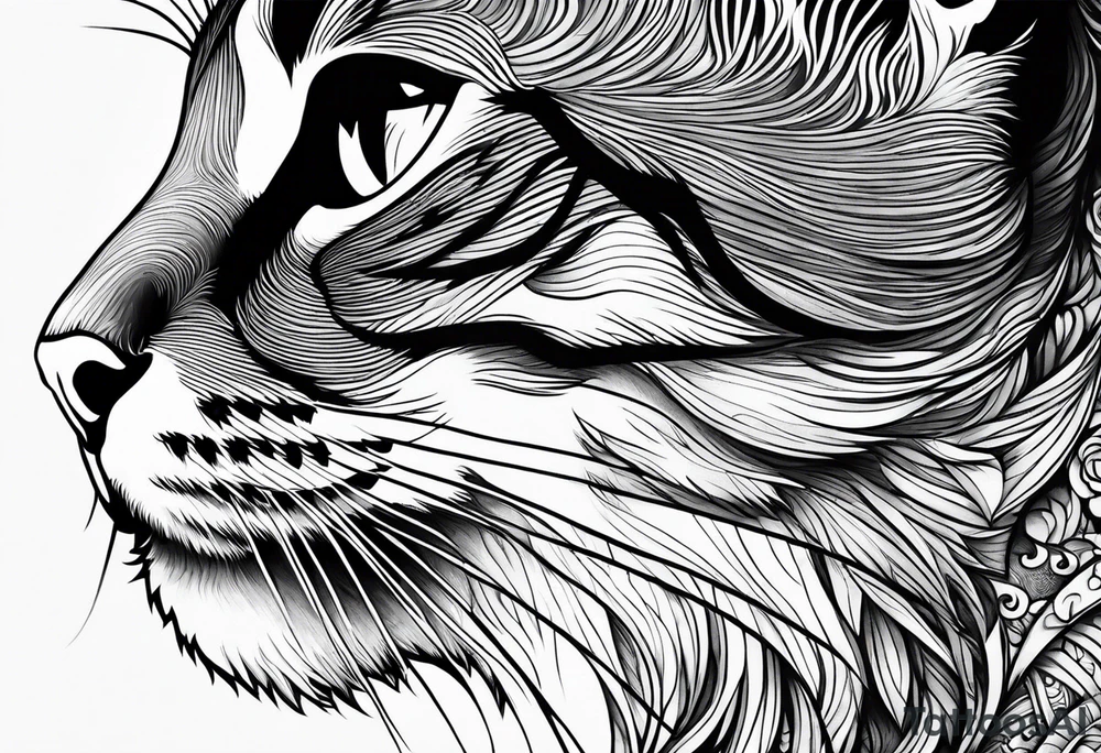 left side profile of a cat face tattoo idea