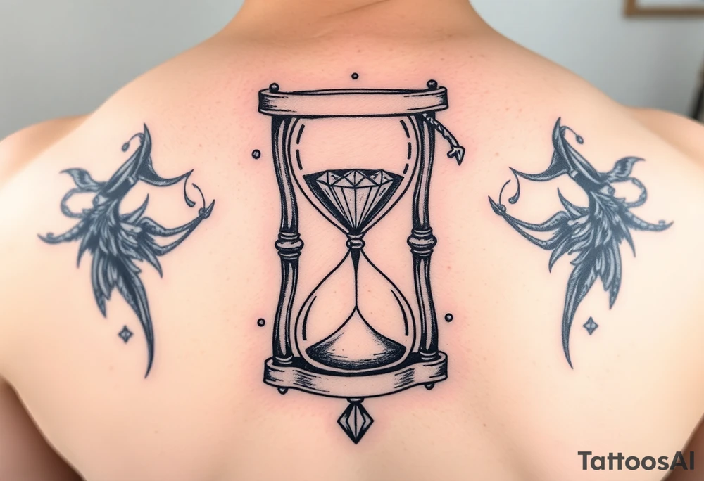 Simple but nice hourglass with trippy art details and a diamond and grim reaper. tattoo idea