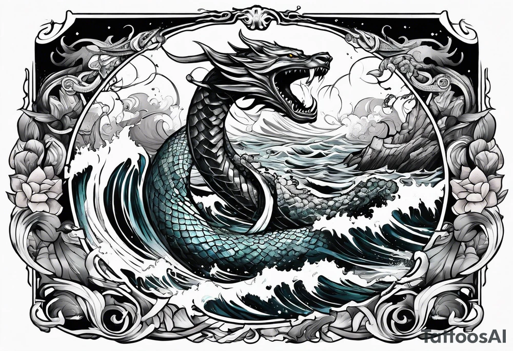 World serpent killing thor in the ocean tattoo idea