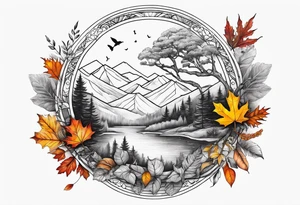thigh tattoo with fall colors and nature theme tattoo idea