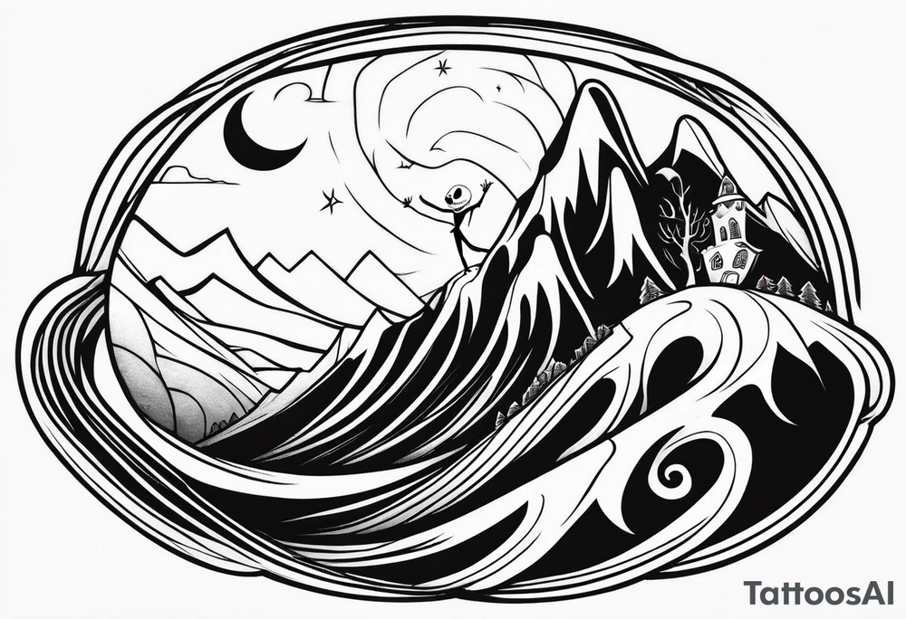 jack skellington on the curved montain tattoo idea