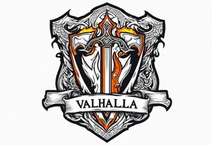 valhalla on fire sword shield axe tattoo idea