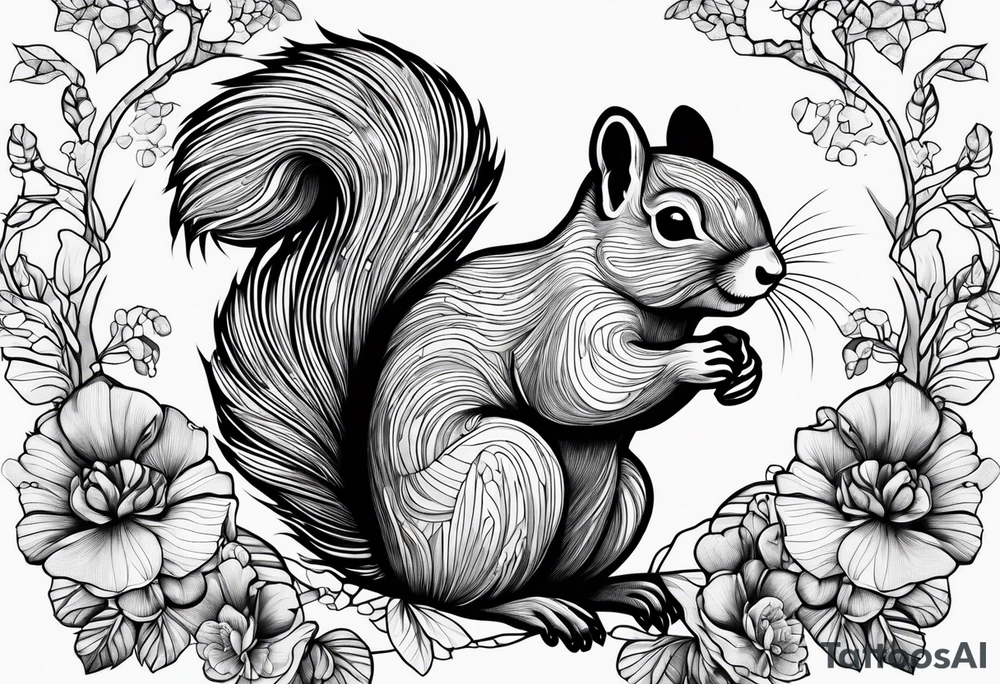 Squirrel, abalone, mushroom, coral tattoo idea