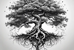 A tree with roots spreading out, symbolizing strength and grounding tattoo idea