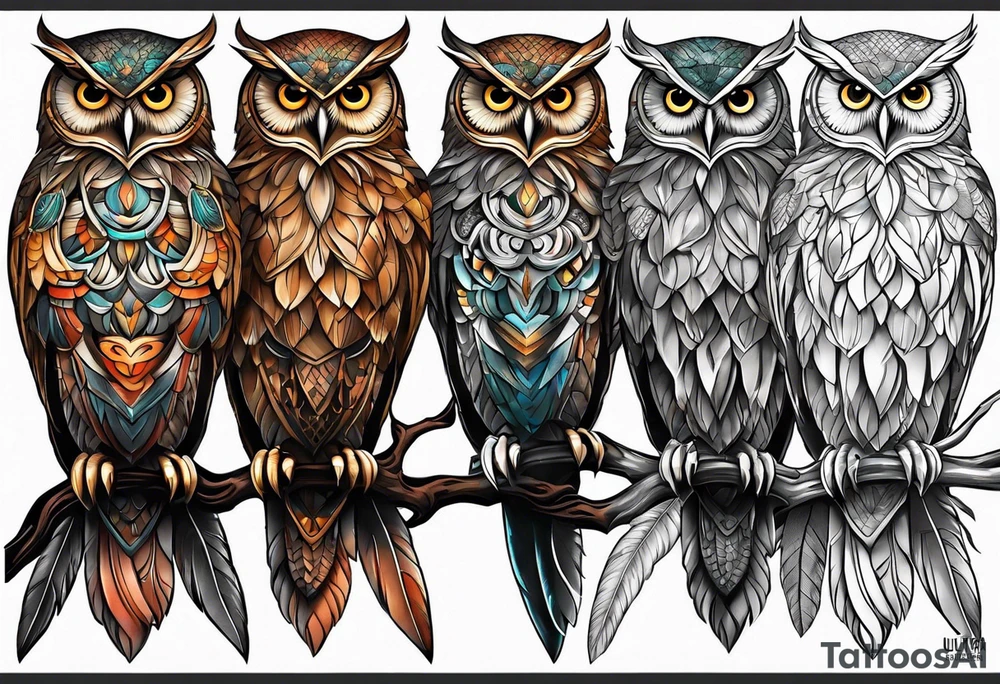 Full leg sleeve tattoo owl tattoo idea