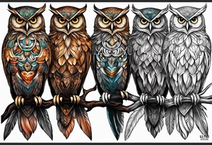 Full leg sleeve tattoo owl tattoo idea