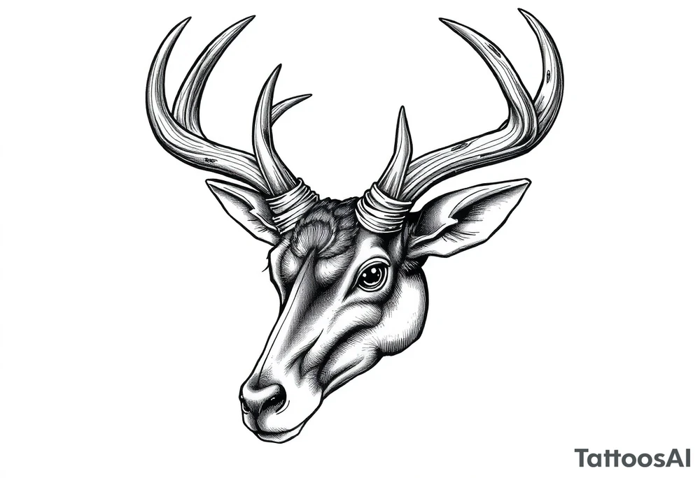 a rain deer horn with wood pattern on it tattoo idea