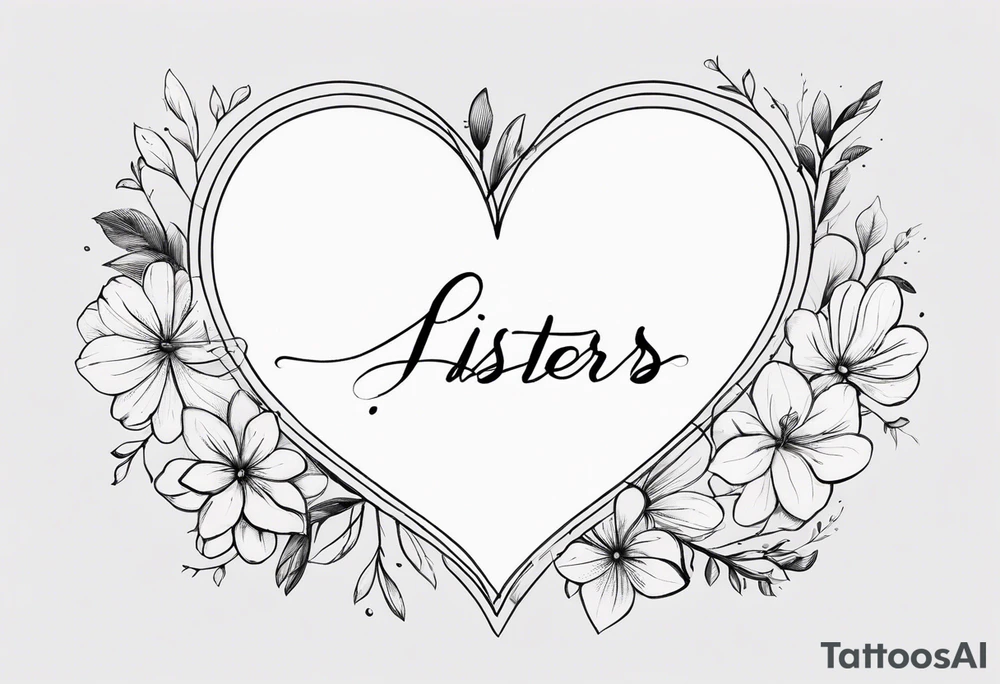 A delicate floral heart with sisters written in script as the line of the one side of the heart. tattoo idea
