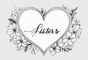 A delicate floral heart with sisters written in script as the line of the one side of the heart. tattoo idea