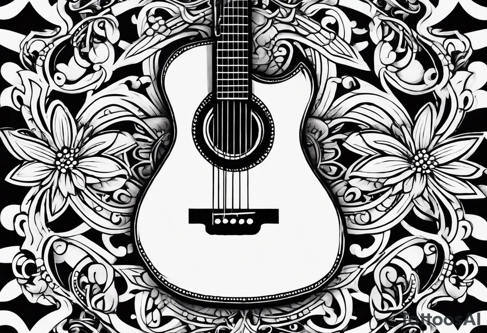 Musical notes and guitar depicting the letters R and L tattoo idea