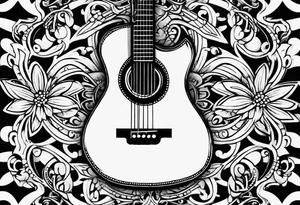 Musical notes and guitar depicting the letters R and L tattoo idea