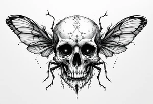 skull flies bug weird tattoo idea