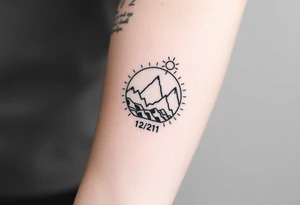 Tattoo design: Symbolic representation of a journey, incorporating elements of self-discovery, freedom, and inner peace. Include dates 2/21 and 2/22 subtly. tattoo idea
