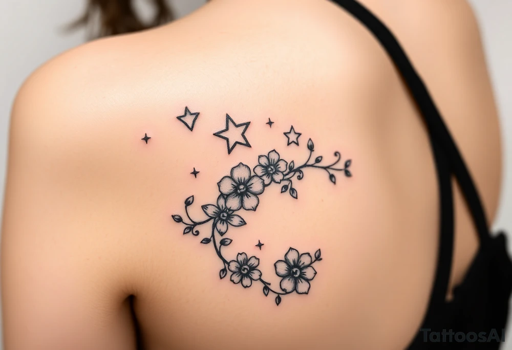 Stars with vine for forearm add flowers tattoo idea