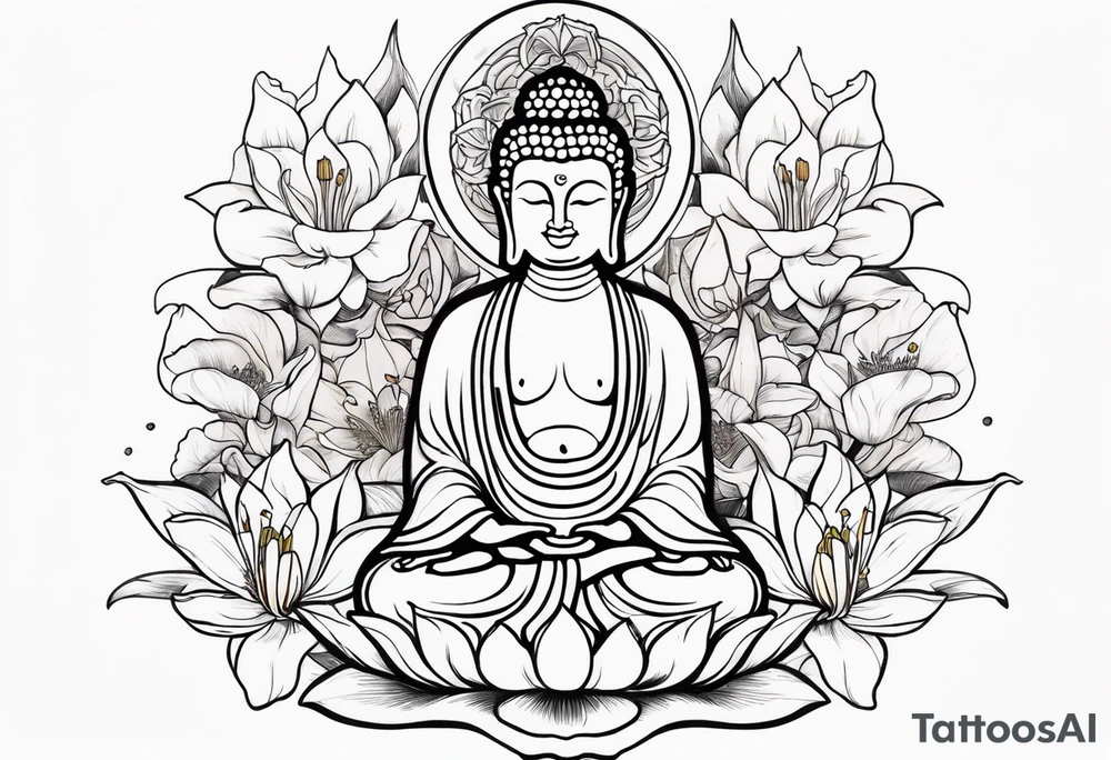 buddha and lilies tattoo idea
