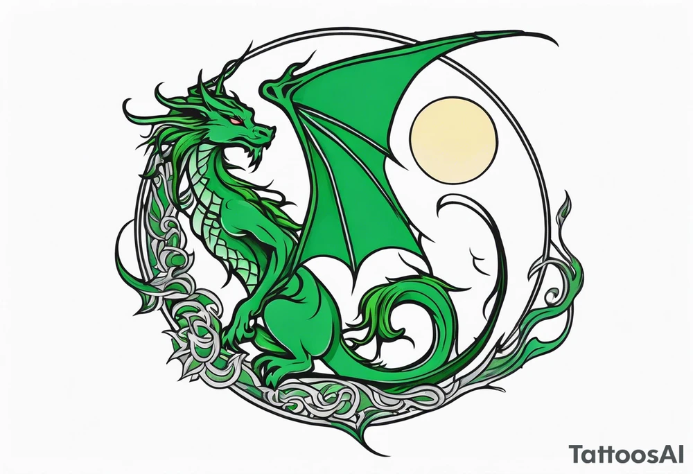 Moon fairy green dragon tattoo idea