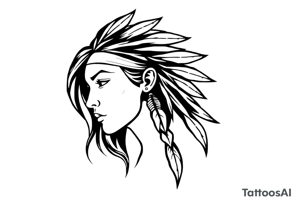 Female Native American dark hair tattoo idea