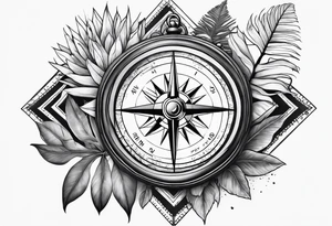 full sleeve tattoo, jungle plants, compass with eye inside compass tattoo idea