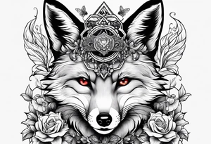 Fox with honey bee and ruby gemstone tattoo idea