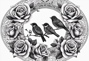 Birds and Roses dot work mandala tattoo idea