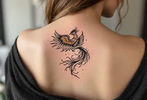 magnificent phoenix rising from golden flames with trailing embers tattoo idea