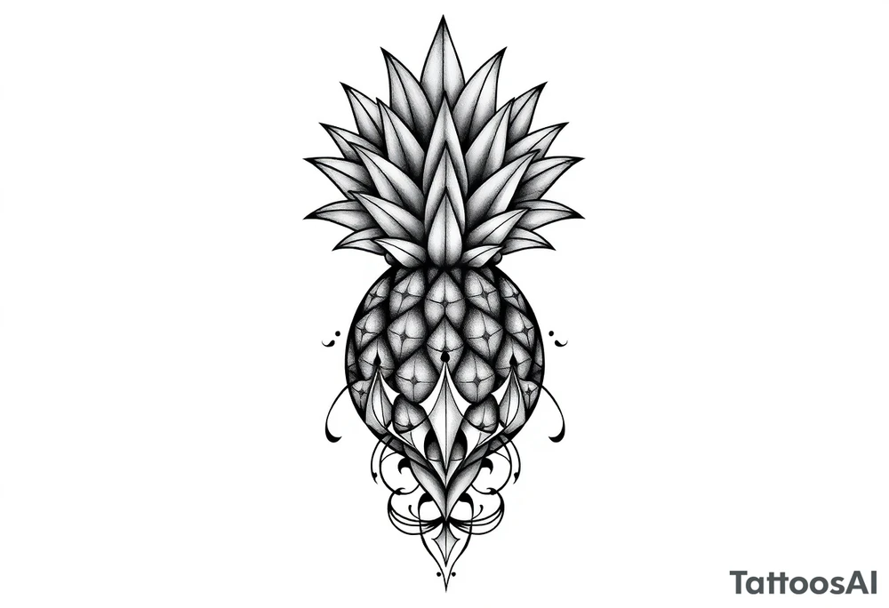 Bushy crown pineapple vagina, design to go over vagina , erotic vagina area design, anus to be at the bottom tattoo idea