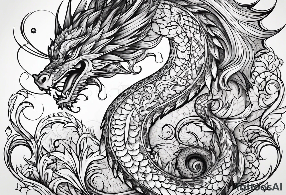 Long dragon long swirly tail girly tattoo idea