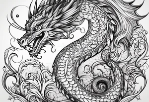 Long dragon long swirly tail girly tattoo idea