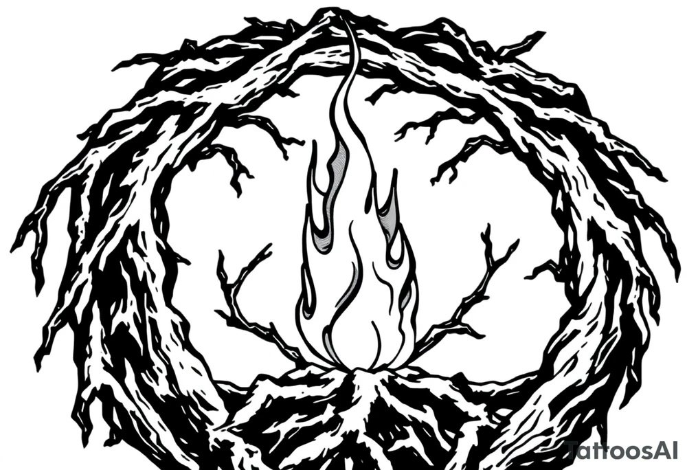 a flame imprisoned in a roots circle tattoo idea